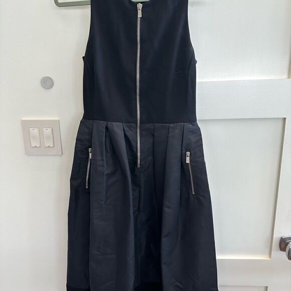 Michael Kors black midi dress with leather belt and silver hardware. Size 10 - Picture 1 of 16